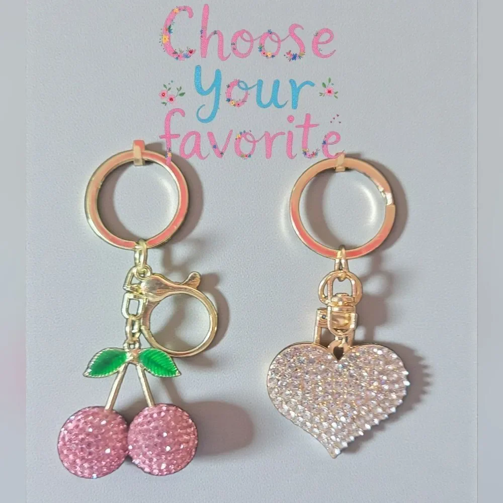Cherry Pink Or Bling White Heart Key/Bag Charms Choose Your Favorite